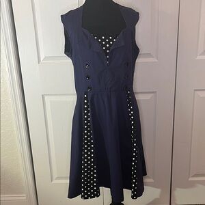 Killreal Navy Blue Polka Dot Retro Rockabilly 50s Dress Costume Size XXL